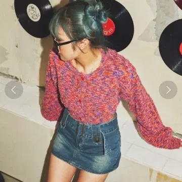 [ 새상품급 ] MIX 컬 얀 볼륨 슬리브 크롭 가디건