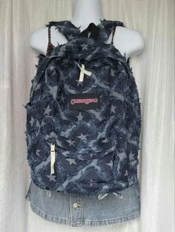 y2k 별 패턴 디자인 데님 백팩 파랑