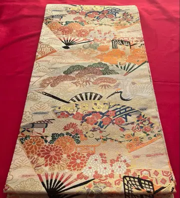 [ 미사용 새상품 ] 순수 실크 후쿠로 오비 정통파. 고전 패턴