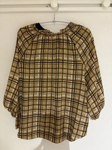 untitled 블라우스 7부 소매 체크 무늬