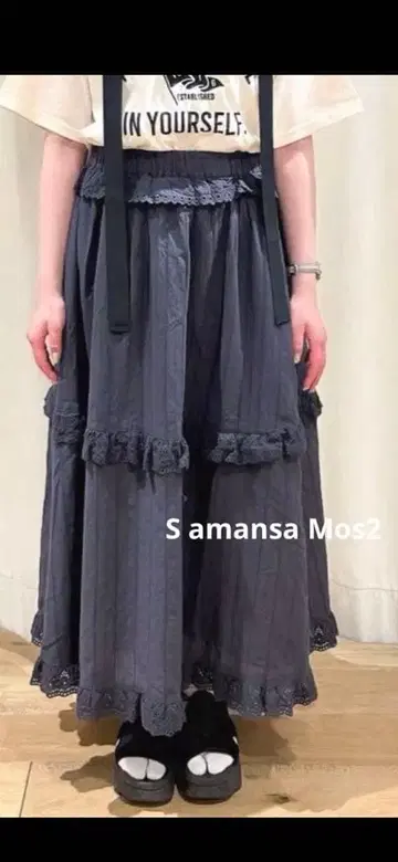 사만사 모스모스 SM2 도비 스트라이프 스캘럽 레이스 스커트 F 차콜