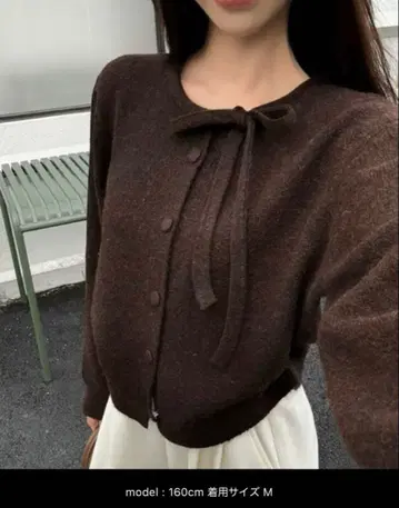 LADY LIKE 리본 디자인 싸개 단추 둥근넥 가디건