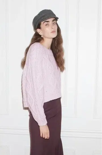 snidel 핑크 케이블 니트 스웨터 벌룬 슬리브