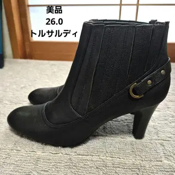 새상품급 토르사르디 블랙 가죽 힐 포함 숏부츠 26.0cm