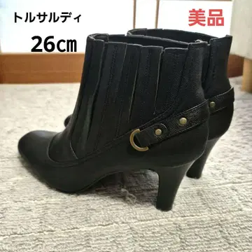 새상품급 토르사르디 블랙 가죽 힐 포함 숏부츠 26.0cm