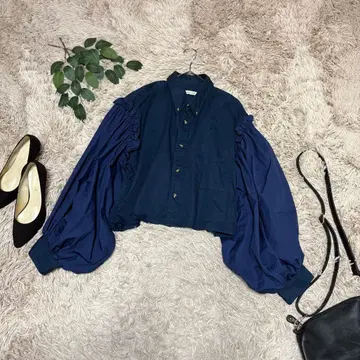 6727 영 유에스에이 긴팔 블라우스 [XL] 네이비/볼륨 슬리브