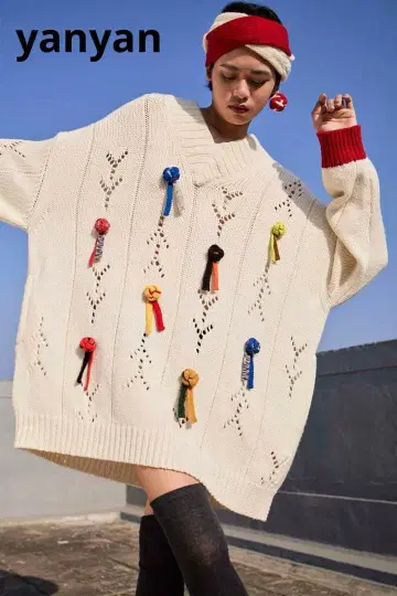 새상품급 [ yanyan ] 얀얀 리본 포함 니트 스웨터 오버 사이즈
