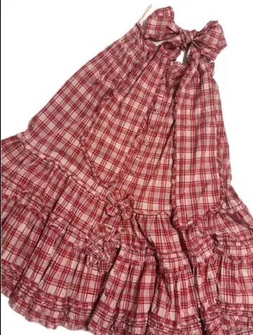 핑크하우스 체크 론 스커트 프론트 오픈 단 스커트 새시 벨트 포함