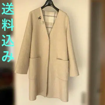 베이지 V넥 롱 코트 M 사이즈 리버서블