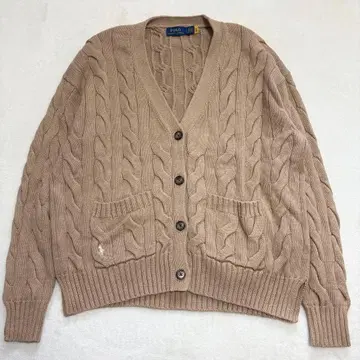 새상품급 현행 폴로 랄프로렌 케이블 니트 밑단 포니 자수 가디건 베이지