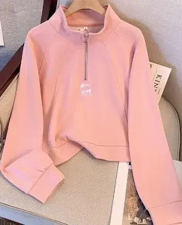 핑크 하프 지퍼 크롭 맨투맨