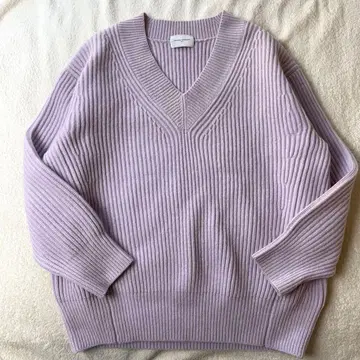 유나이티드 애로우즈 V넥 리브 니트 스웨터 보라색 퍼플 라벤더