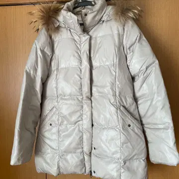 베이지 후드 부착 다운 자켓 M