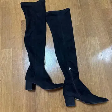 블랙 스웨이드 롱 부츠 힐 포함