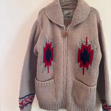 빈티지 풀 집업 코위찬 니트 네이티브 무늬 카멜 스웨터