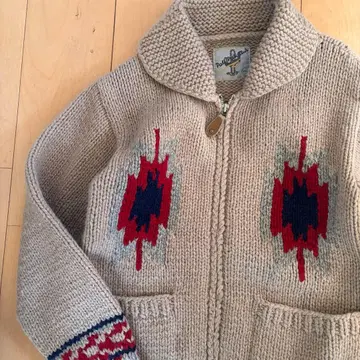 빈티지 집업 코위찬 니트 네이티브 무늬 카멜 스웨터