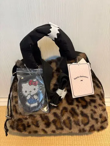 시마무라 키티 레오파드 무늬 퍼 토트백