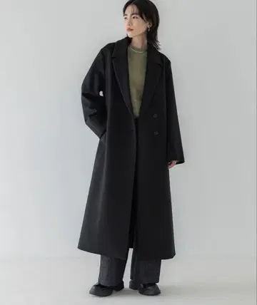 잉크 블랙 crewre 조절 가능한 울 롱 코트 사이즈 2