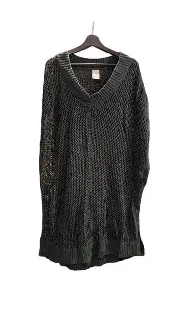 블랙 메쉬 편직 V넥 베스트