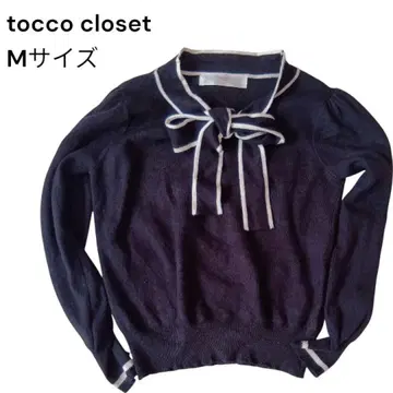 tocco closet 배색 라인 리본 니트 블랙 M 사이즈