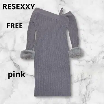 RESEXXY 리젝시 소매 퍼 리브 니트 원피스 FREE