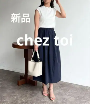 chez toi 셰트와 프렌치 리브 x 코쿤 원피스 네이비 새상품