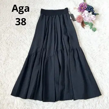 Aga 아가 야마다야 티어드 개더 롱 스커트 린넨 혼방 블랙