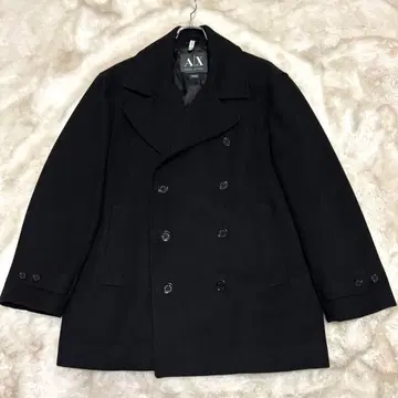 XL 아르마니 익스체인지 피 코트 두꺼운 원단 블랙 로고 금장 장식