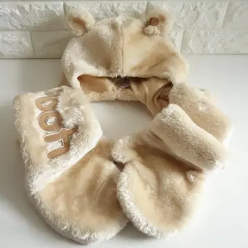 컨디션 최상 디즈니 리조트 푸우 팬캡 머플러 후드 미튼 포함