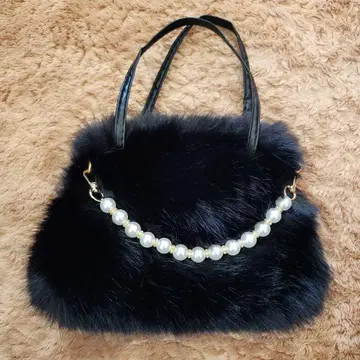 여성용 블랙 퍼 핸드백 펄 장식 2way 새상품 당일 발송