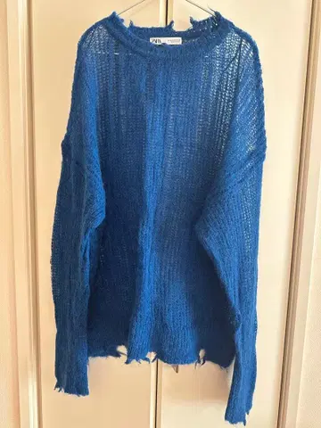 Zara 데미지풍 크로셰 니트 꽈배기 니트 모헤어 블루 파랑 니트