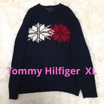 타미힐피거 눈꽃 패턴 남성용 XL/XG 네이비 니트