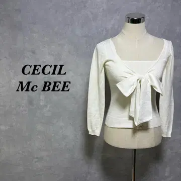 CECIL McBEE 니트 티셔츠 리본 라메 화이트 M 4878N