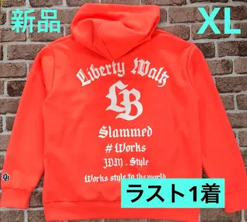 LIBERTYWALK 상의 후드티 오렌지 프린트 자수 로고 네온