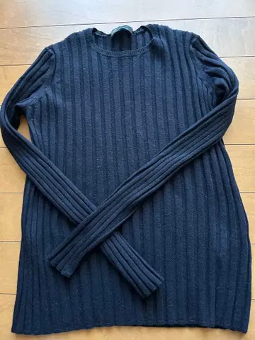 Plage 네이비 리브 니트 스웨터 긴팔 100% 울