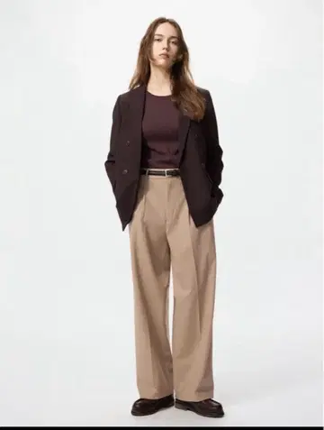 UNIQLO 턱 와이드 팬츠 베이지 M 미사용 택 포함