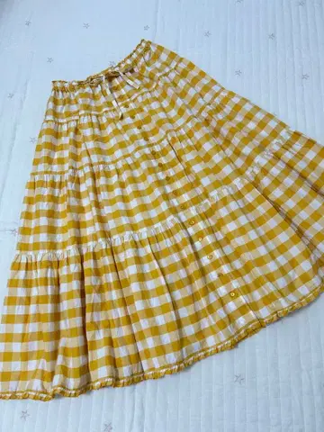 핑크하우스 블록 체크 스커트 옐로우 컬러 면 2023 전체 밴딩