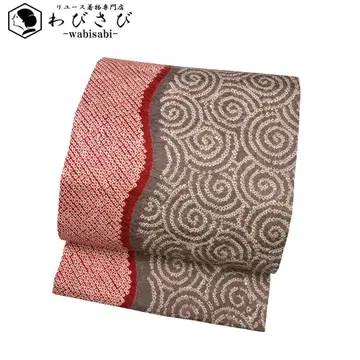 나고야 오비 쥐색 소용돌이 무늬 염색 분할 O-5064