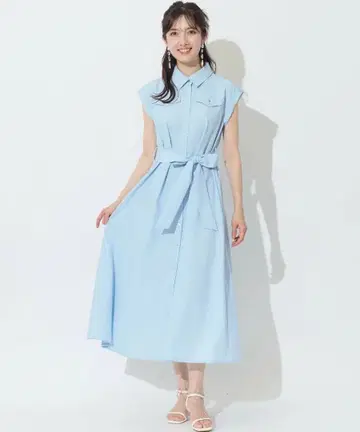 롤업 슬리브 플랩 버튼 셔츠 원피스 리본 벨트 포함