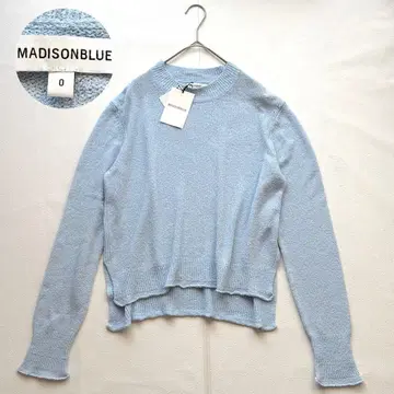 매디슨 블루 실크 혼방 니트 풀오버 파랑 스카이블루 크루넥 멜로우 밑단