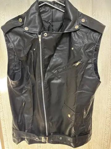 남성용 인조 가죽 라이더 베스트 블랙 M 사이즈