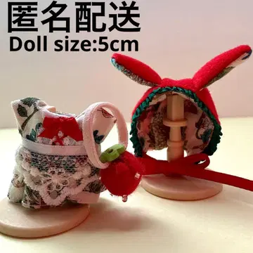 핸드메이드 5cm 인형 미니어처 인형 의류 딸기 토끼 귀 모자 & 원피스