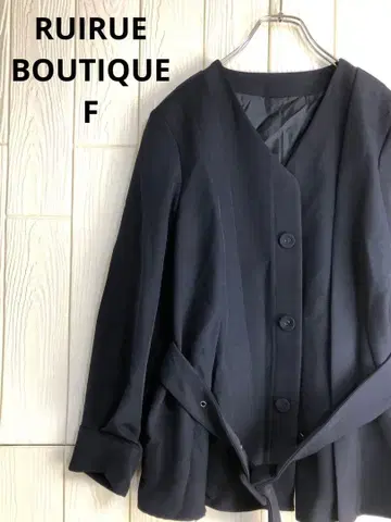 RUIRUE BOUTIQUE 네이비 노카라 자켓 허리 리본