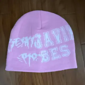 핑크 니트 모자 문자