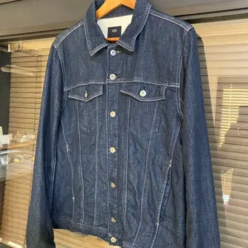 AZUL by moussy 다크 네이비 맨투맨 소재 데님 자켓