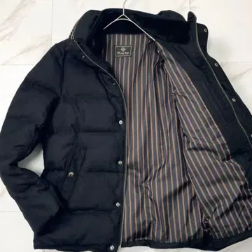 [ 2way ] 멘즈비기 다운 자켓 울 수납형 후드 안감 스트라이프 블랙