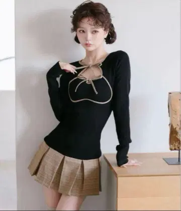 Darich 다리치 포인트 체크 니트 미니 원피스