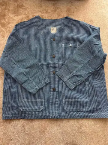 Samansa Mos2 노카라 커버올 데님 자켓 스트라이프