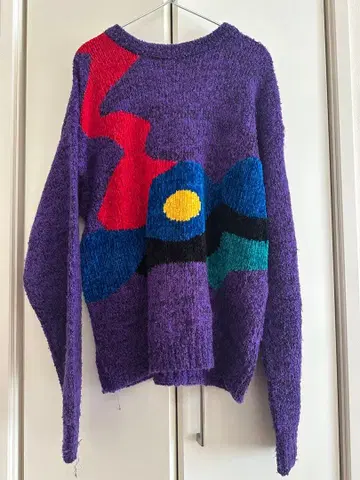 vintage 구제 의류 아트 패턴 보라색 니트 스웨터