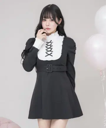 pium 요크 프릴 벨트 원피스